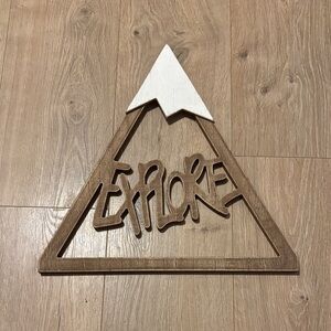 Wooden Mountain Wall Art with White Peak